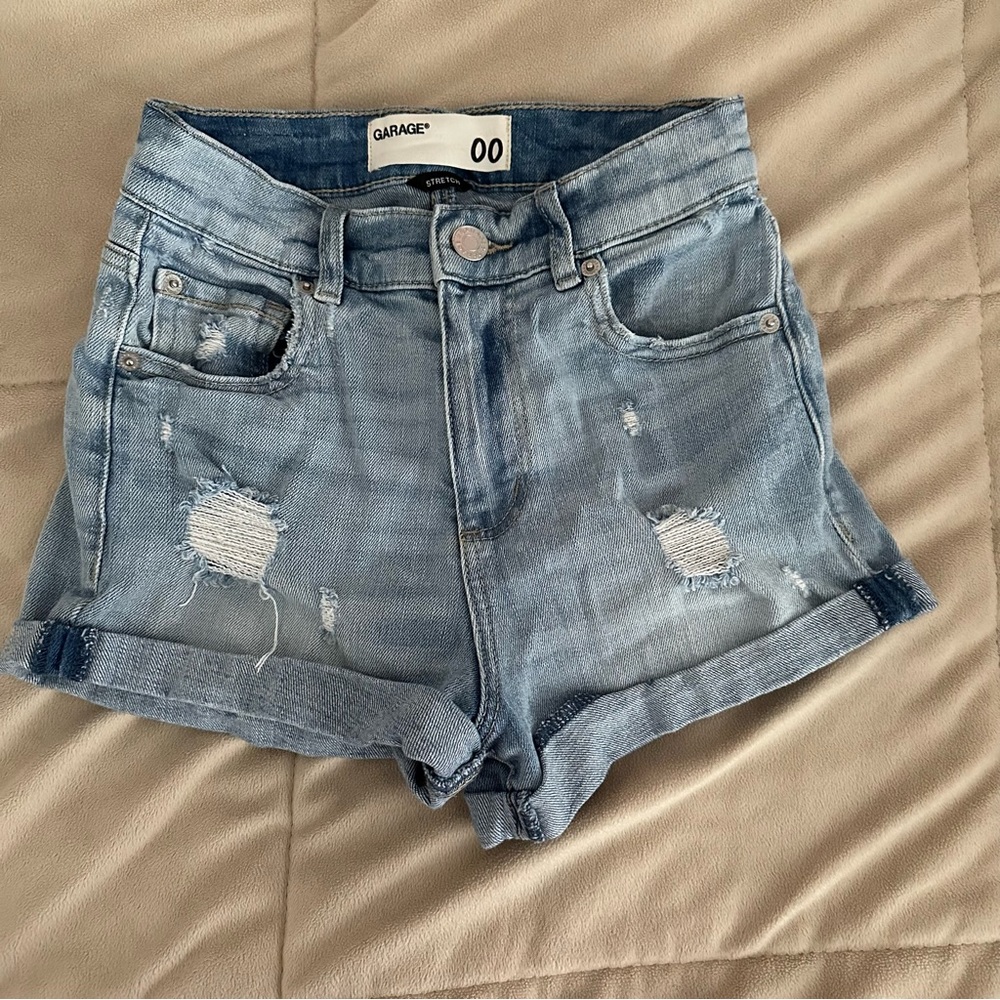 garage light wash jean shorts